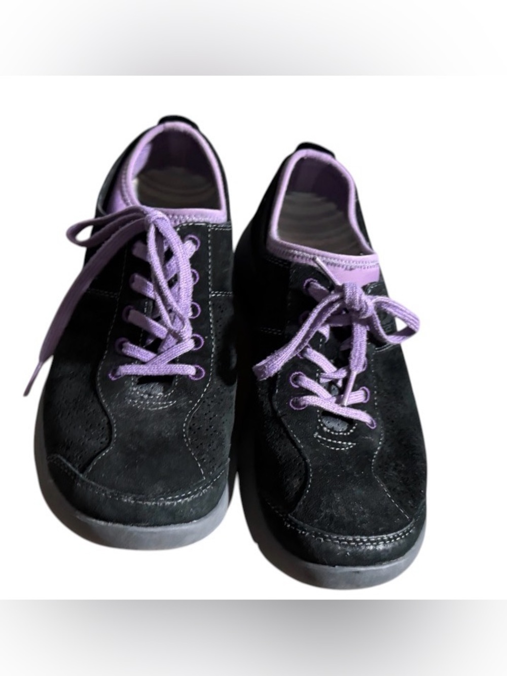 Dansko Elise Black Suede Purple Trim Sneakers Walking Shoes Size 38 EU US7.5/8